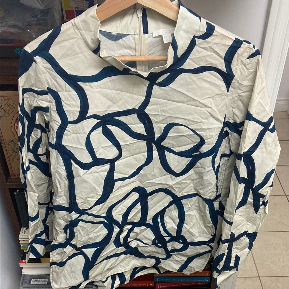 COS Blue and White Patterned Blouse